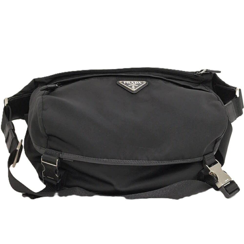 Prada Shoulder Bag Triangle Plate Nylon Black