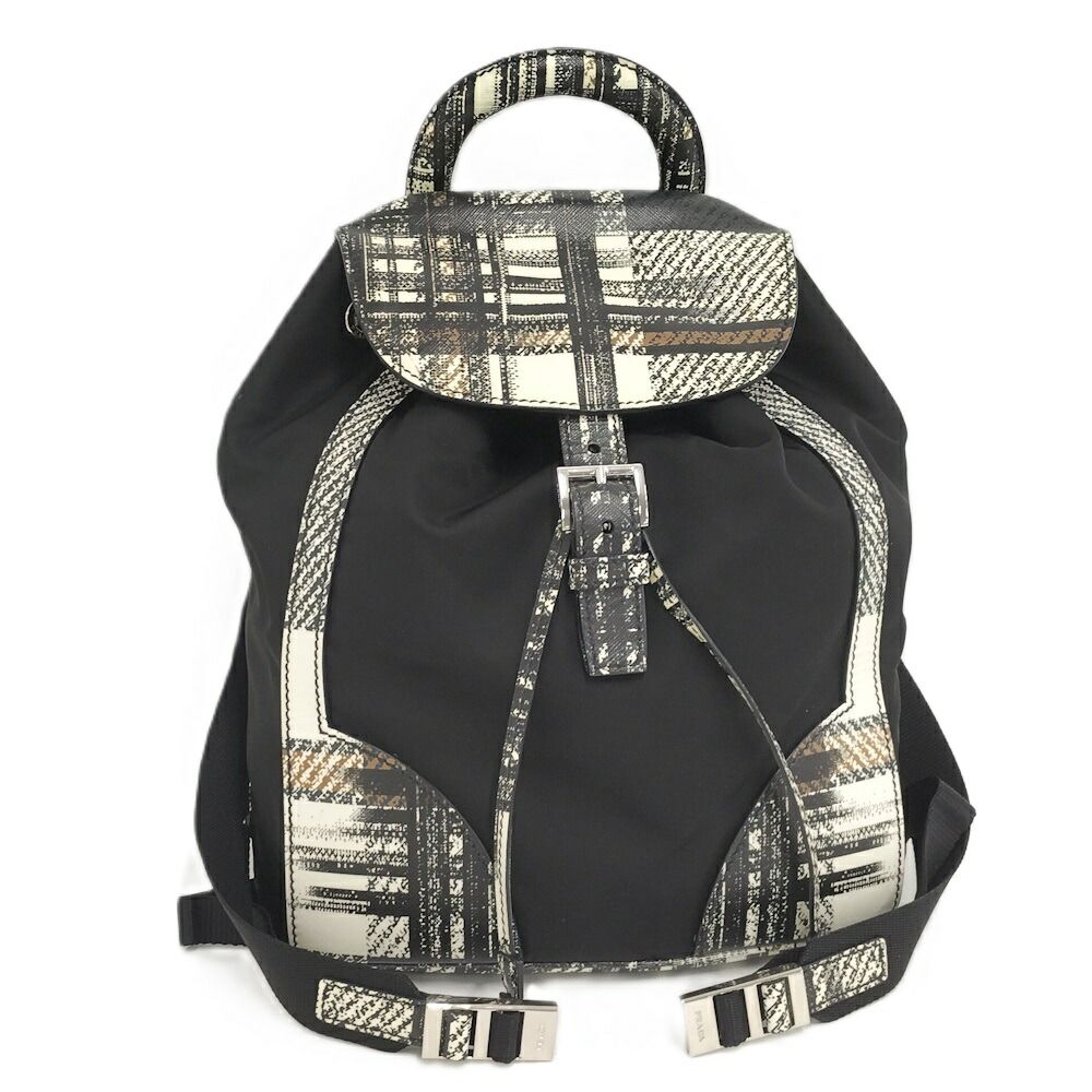 Prada Tessuto Backpack Check Nylon Black