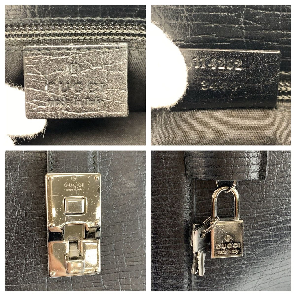 Gucci Black Silver Leather Business Briefcase — view 3