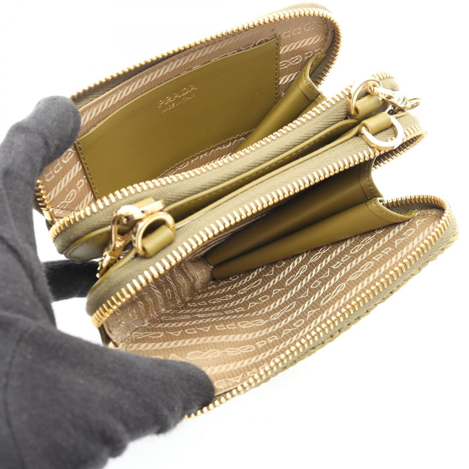 Prada Mini Contenitori 2-Way Olive Leather Triangle Shoulder Bag — view 3