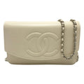 Chanel Shoulder Bag CC Logo Caviar Leather Cream White