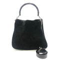 Gucci Shoulder Bag Bamboo Leather Suede Black