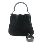 Gucci Shoulder Bag Bamboo Leather Suede Black
