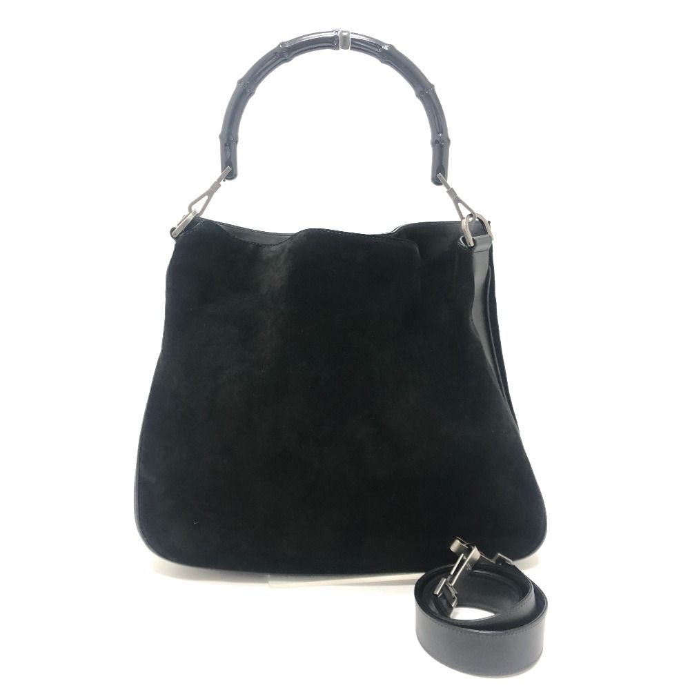 Gucci Shoulder Bag Bamboo Leather Suede Black