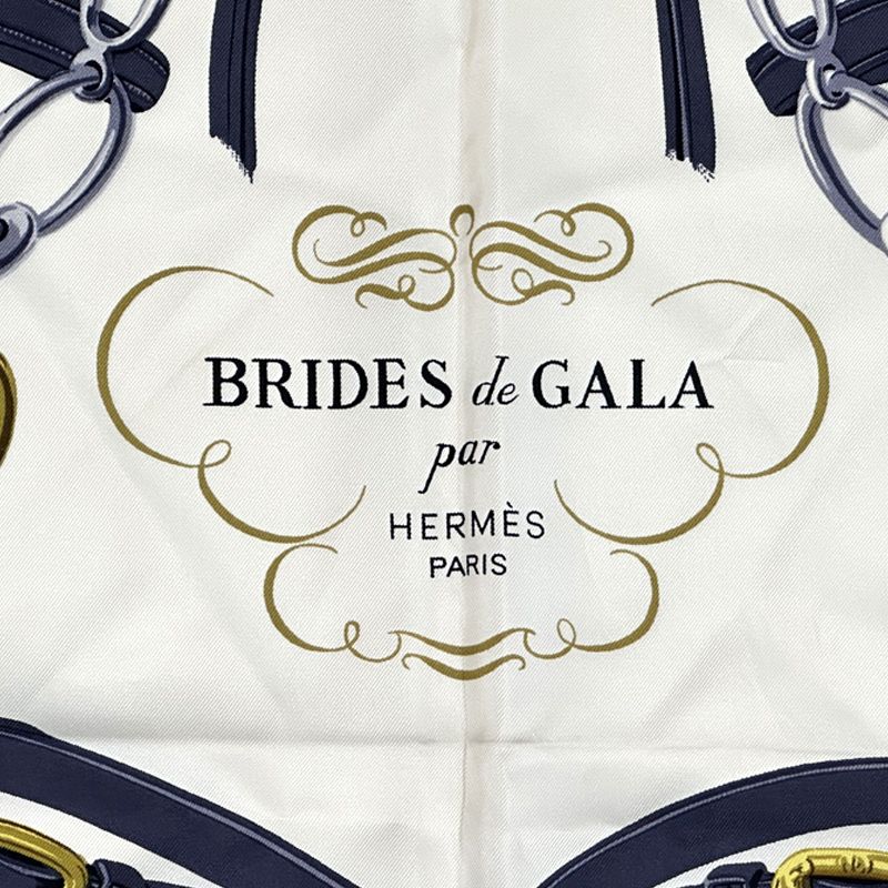 Hermes Scarf Carre 90 Brides de Gala Ceremony Bridle Silk Blue Horse Tackle — view 2