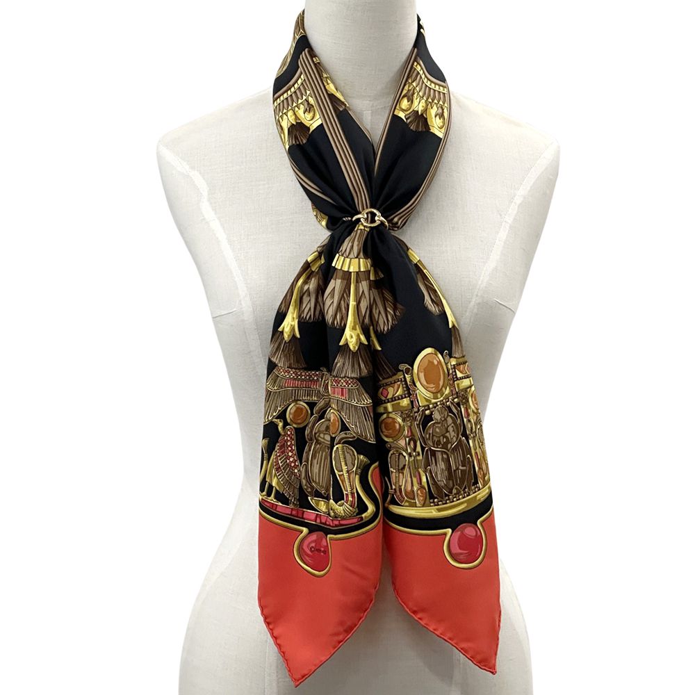 Hermes Scarf Carre 90 Caty Ancient Egypt Silk Red Black Scarab Bird Animal — view 6