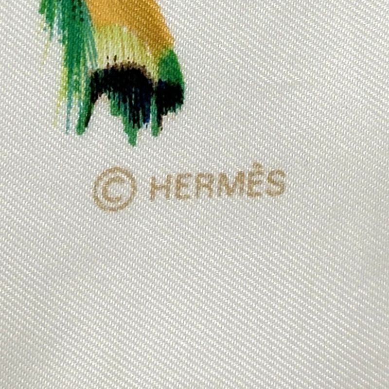 Hermes Scarf Carre 90 Plumes Par Henride Linares Feather Silk White Cream Large — view 3
