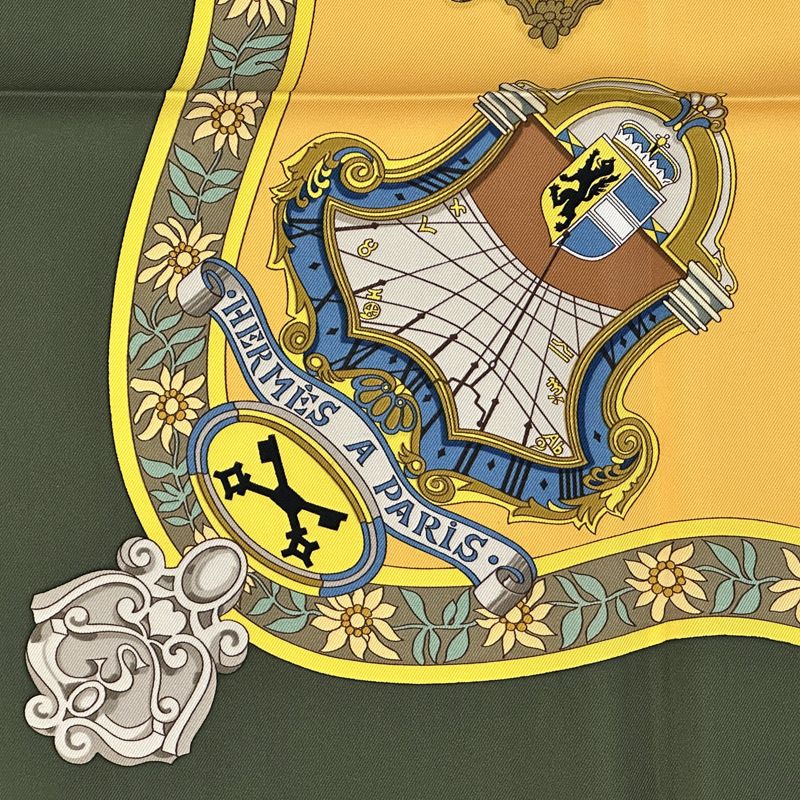 Hermes Scarf Carre 90 in Salzburg Silk Khaki Green Yellow Multicolor Musical — view 5