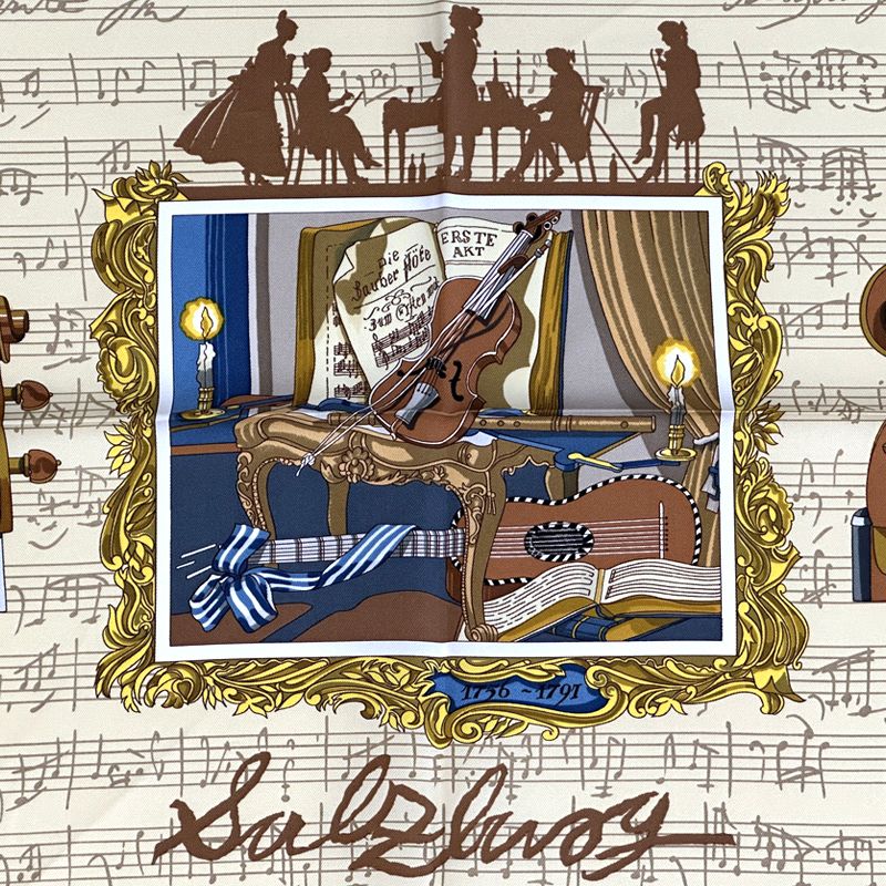 Hermes Scarf Carre 90 in Salzburg Silk Khaki Green Yellow Multicolor Musical — view 2