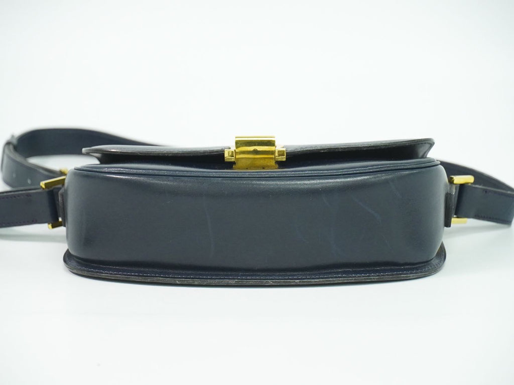 Celine Horse Shoe Shoulder Bag Pochette Leather Navy — view 3
