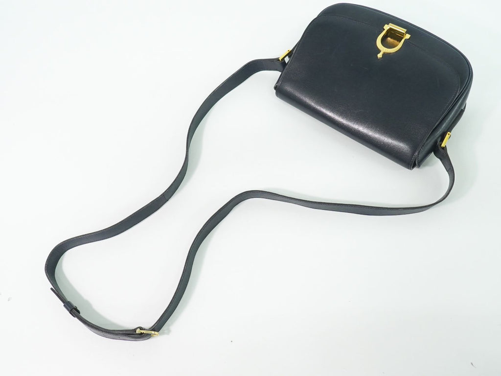 Celine Horse Shoe Shoulder Bag Pochette Leather Navy — view 4