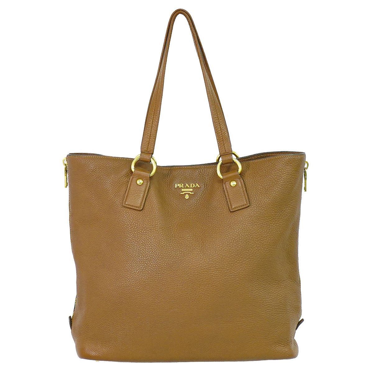 Prada Leather Shoulder Bag Tote Brown