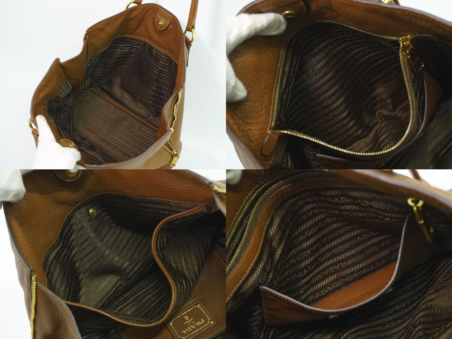 Prada Leather Shoulder Bag Tote Brown — view 8
