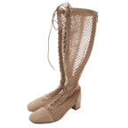 Dior Long Boots Mesh Lace Up Suede 35 Pink Beige NE