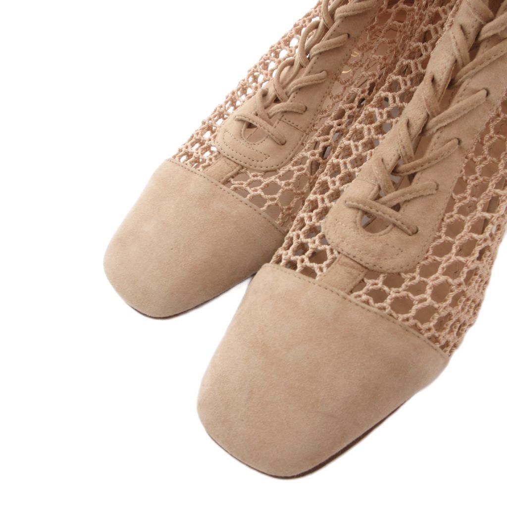 Dior Long Boots Mesh Lace Up Suede 35 Pink Beige NE — view 3