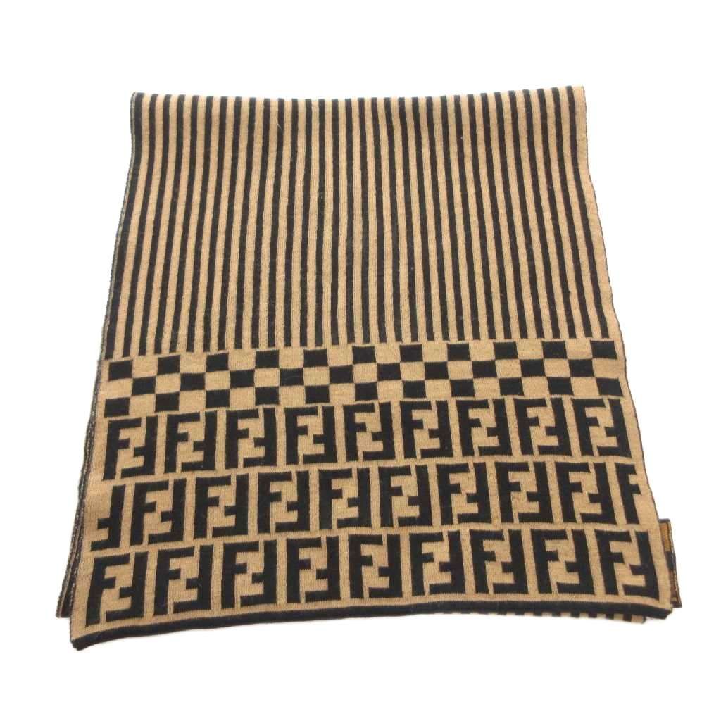 Fendi Shawl Scarf Zucca Pattern Bicolor Beige Black — view 2
