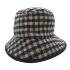 Gucci Bucket Hat Wool Silk Blend Plaid Lining Big GG Pattern M Navy Beige — view 3