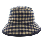 Gucci Bucket Hat Wool Silk Blend Plaid Lining Big GG Pattern M Navy Beige — view 2