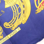 Hermes Proues Scarf Carre 90 Logo All Over Pattern Silk Navy — view 8