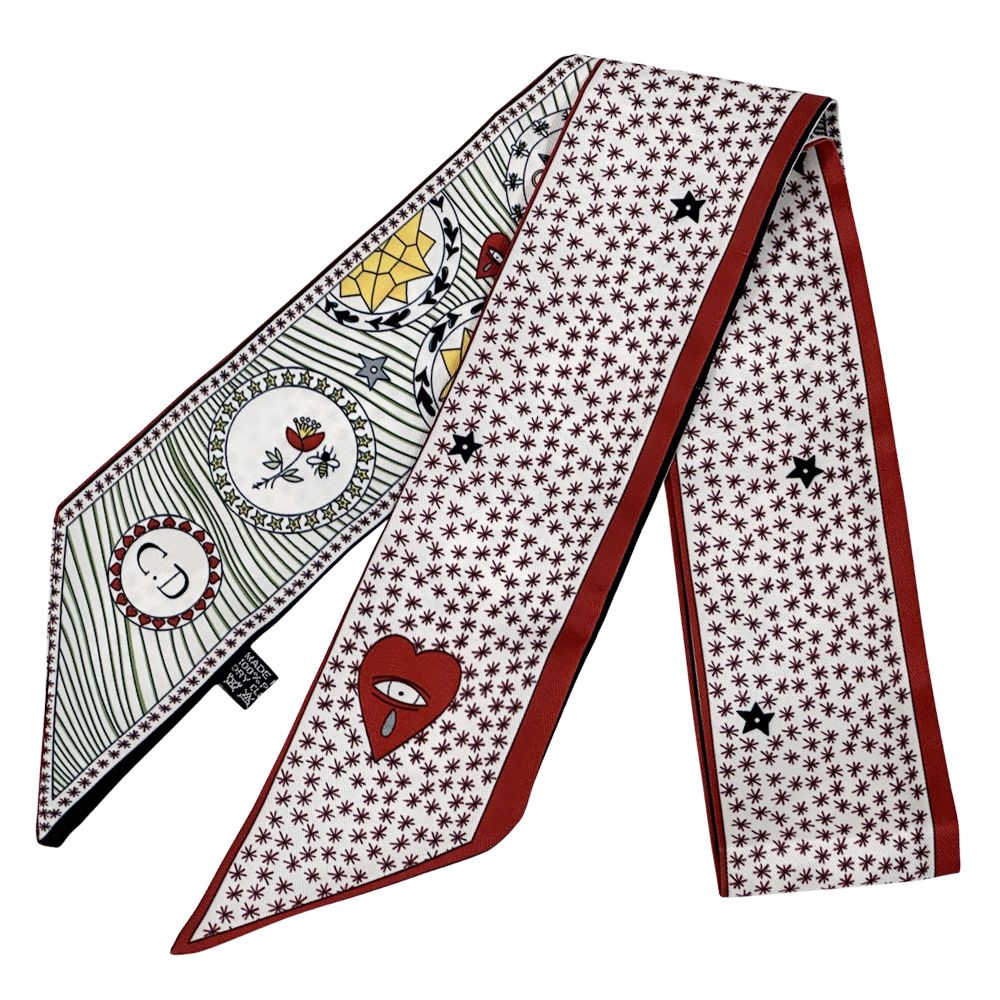 Dior Scarf Mizza Silk Red Multicolor Twill Star Pattern
