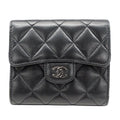 Chanel Wallet Trifold Quilted Lambskin Black Silver Adult Logo