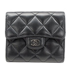 Chanel Wallet Trifold Quilted Lambskin Black Silver Adult Logo