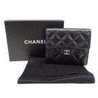 Chanel Wallet Trifold Quilted Lambskin Black Silver Adult Logo — view 5