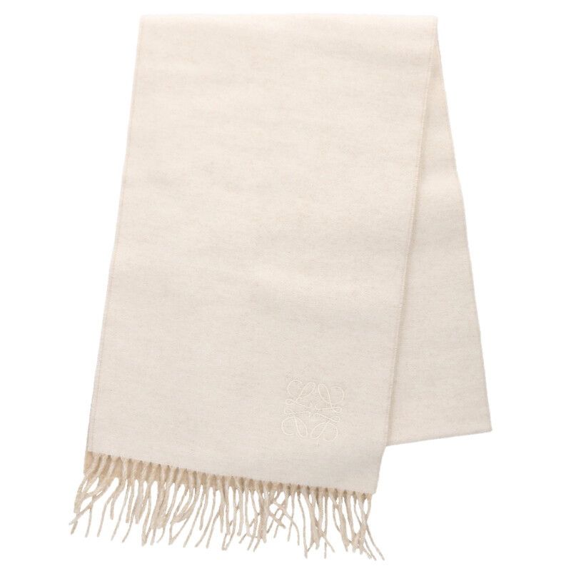 Loewe Anagram Embroidery Wool Cashmere Fringe Scarf