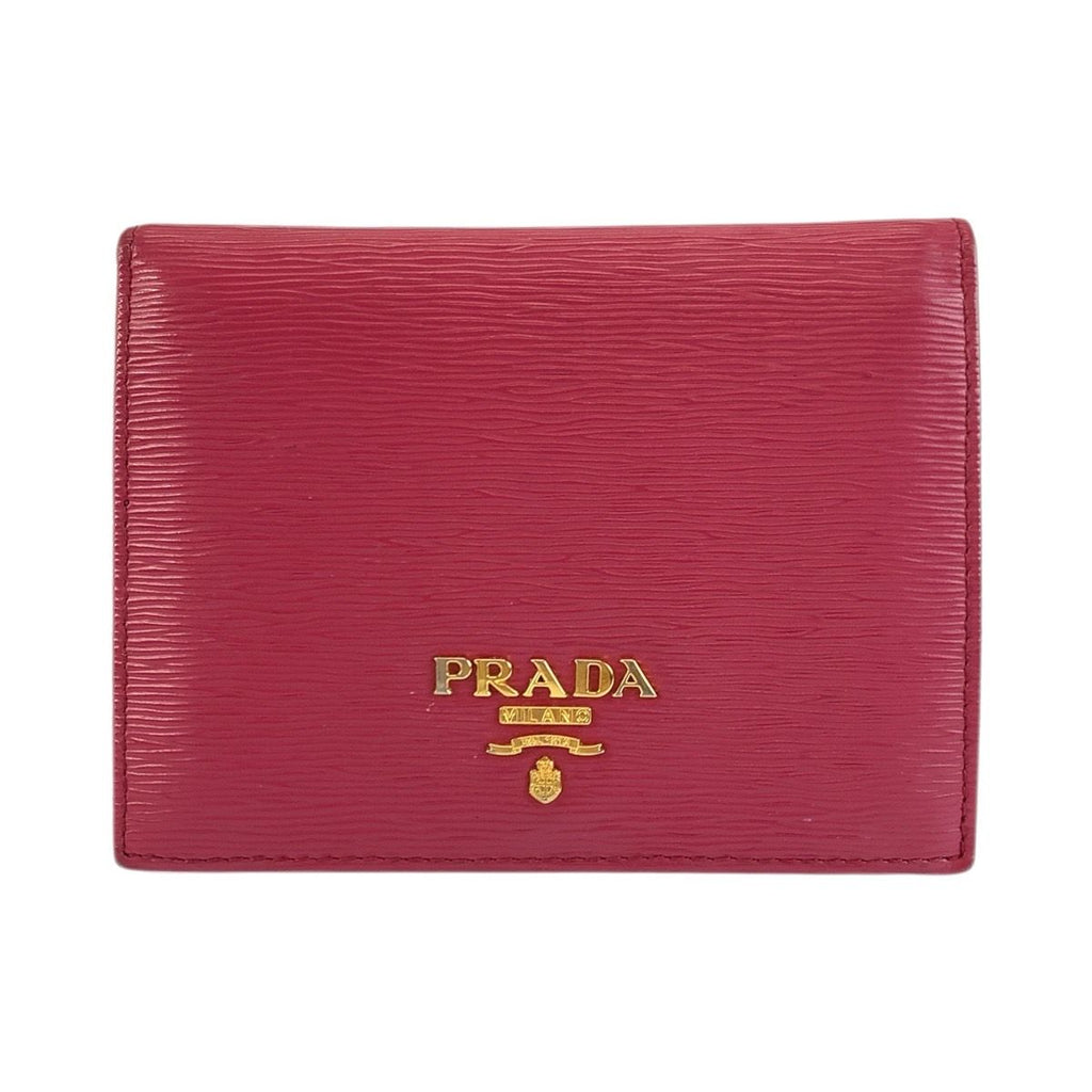 Prada Saffiano Logo Pink Gold Leather Fold Wallet Compact