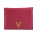 Prada Saffiano Logo Pink Gold Leather Fold Wallet Compact
