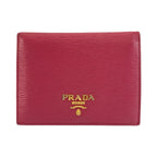 Prada Saffiano Logo Pink Gold Leather Fold Wallet Compact