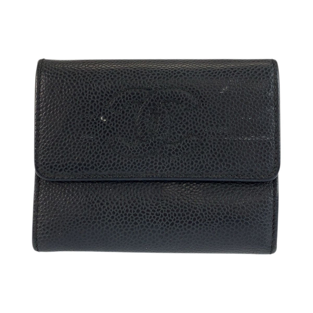 Chanel CC Logo Black Leather Compact Wallet