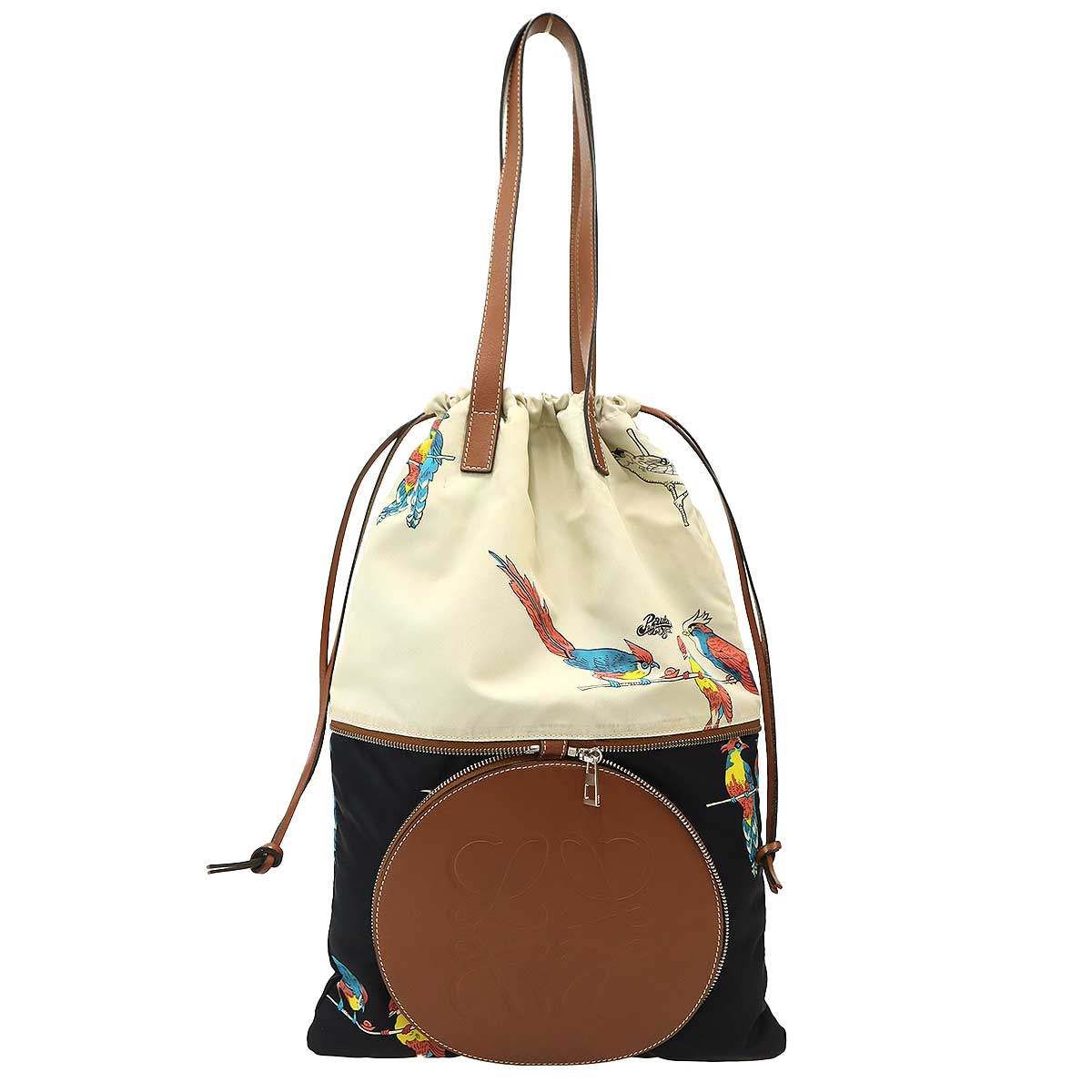Loewe Paula's Ibiza Anagram Bird Print Nylon Tote Ivory Black