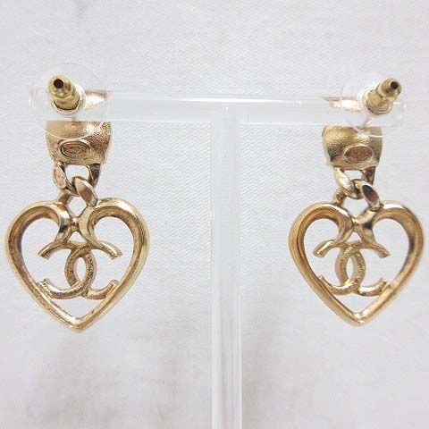 Chanel Earrings Heart CC Logo Rhinestone Stud Gold Pink — view 2