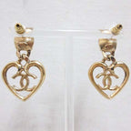 Chanel Earrings Heart CC Logo Rhinestone Stud Gold Pink — view 2
