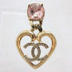Chanel Earrings Heart CC Logo Rhinestone Stud Gold Pink — view 4