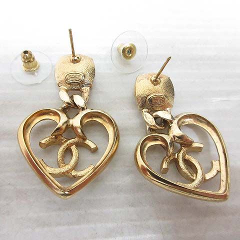 Chanel Earrings Heart CC Logo Rhinestone Stud Gold Pink — view 5
