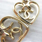 Chanel Earrings Heart CC Logo Rhinestone Stud Gold Pink — view 6