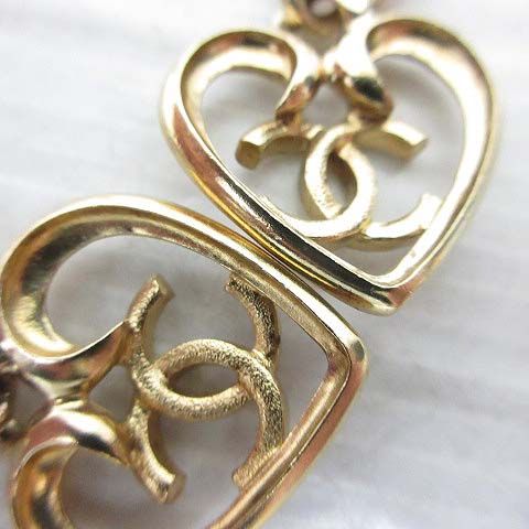 Chanel Earrings Heart CC Logo Rhinestone Stud Gold Pink — view 6