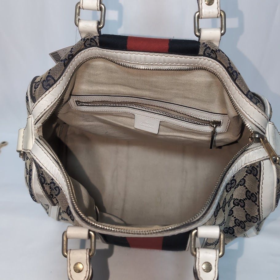 Gucci GG Canvas Sherry Line Navy White 2-Way Shoulder Bag Mini — view 9