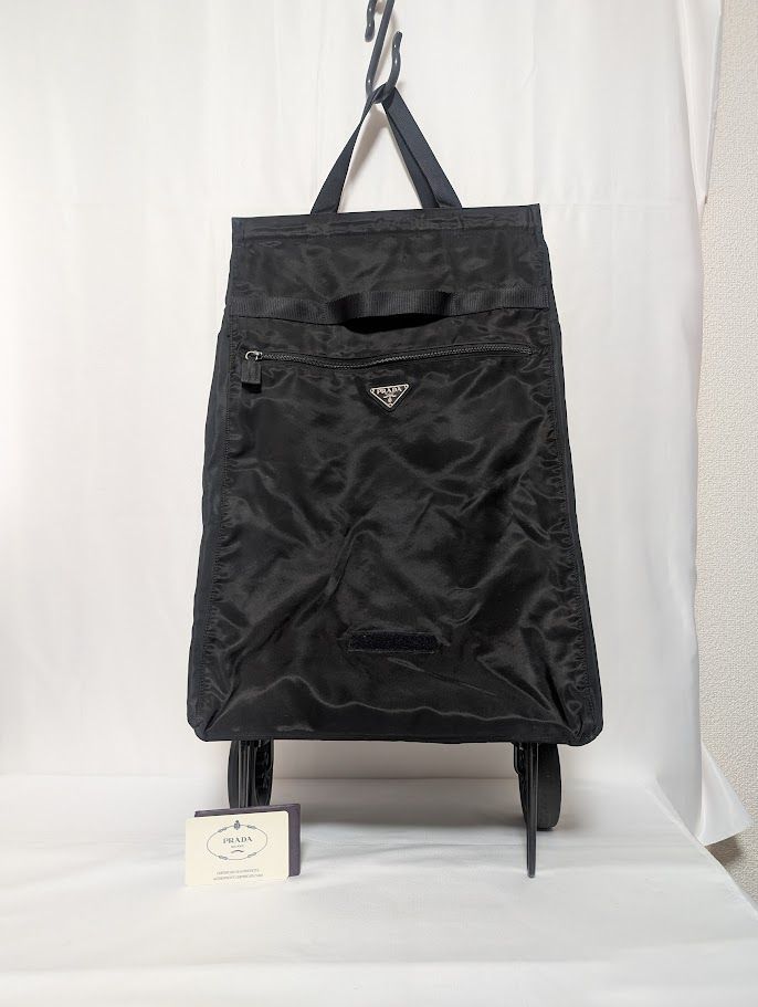 Prada Foldable Travel Bag Suitcase Nylon Tessuto Black 2 Wheels
