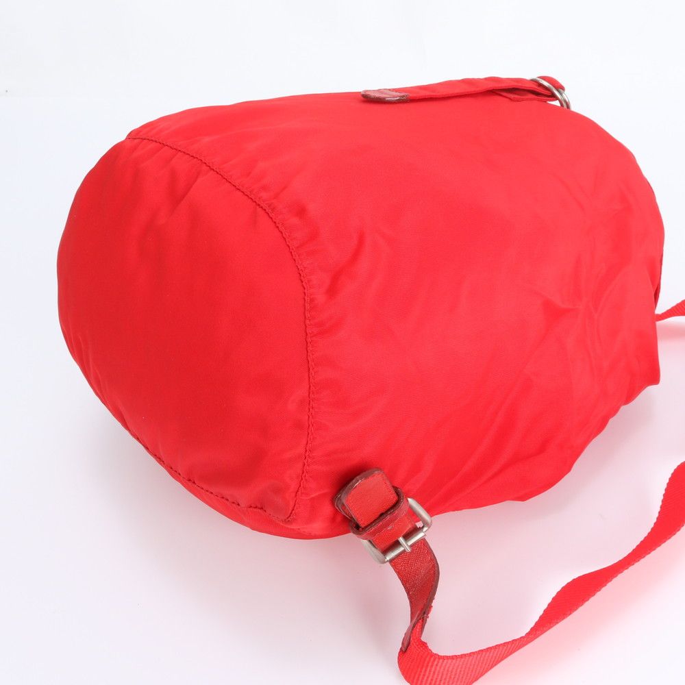 Prada Tessuto Nylon Triangle Logo Red Leather Backpack Sac — view 5