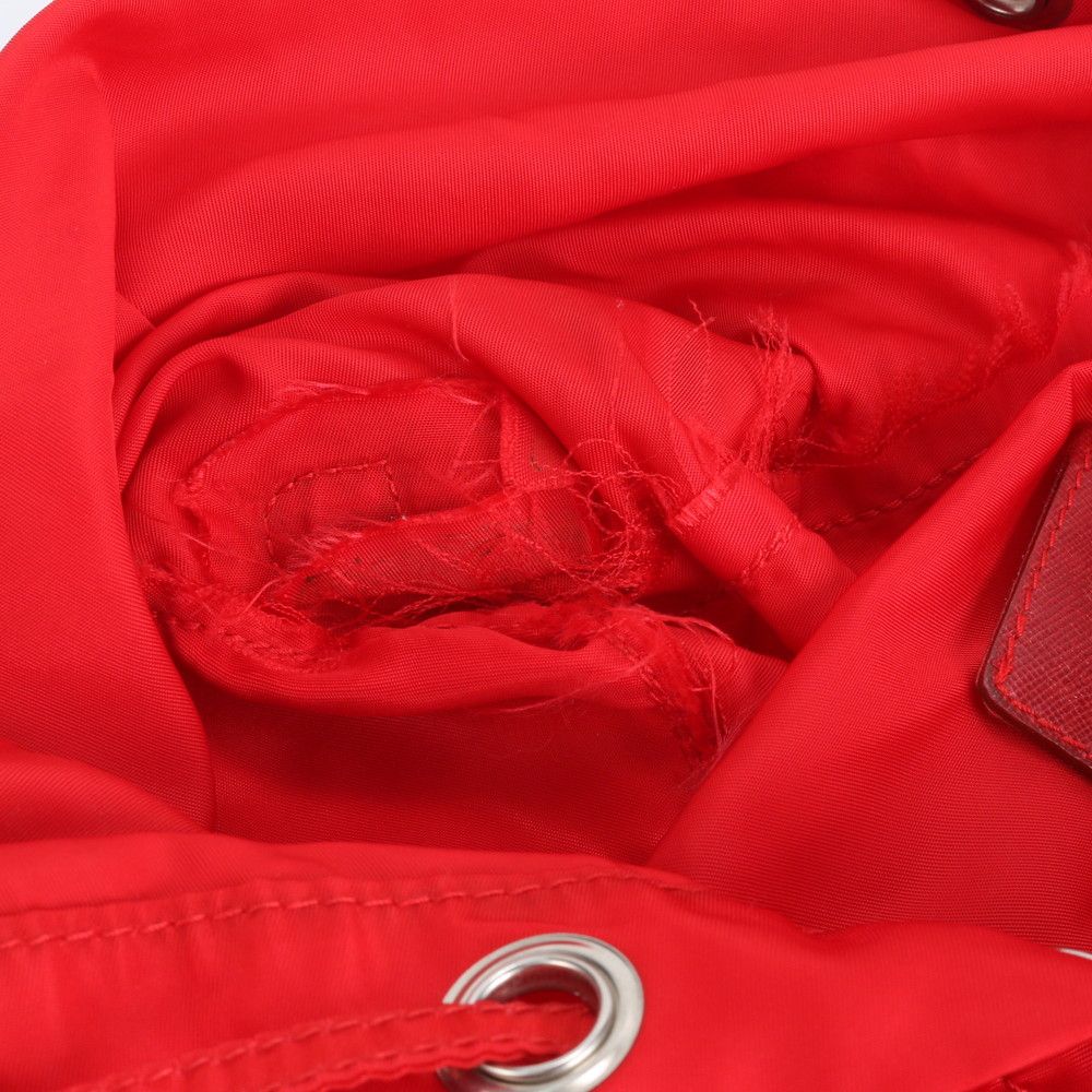 Prada Tessuto Nylon Triangle Logo Red Leather Backpack Sac — view 9