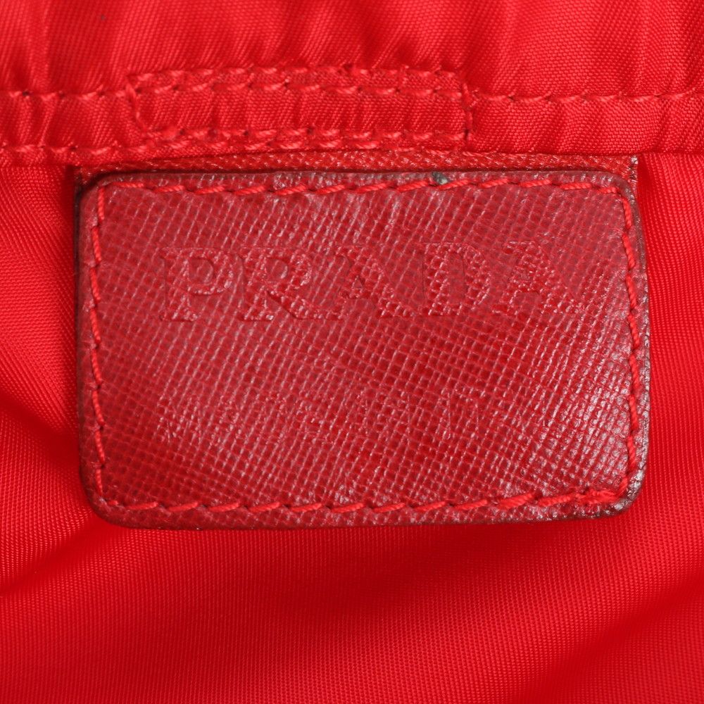 Prada Tessuto Nylon Triangle Logo Red Leather Backpack Sac — view 8