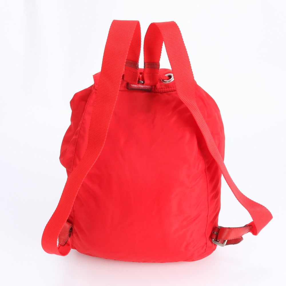 Prada Tessuto Nylon Triangle Logo Red Leather Backpack Sac — view 3