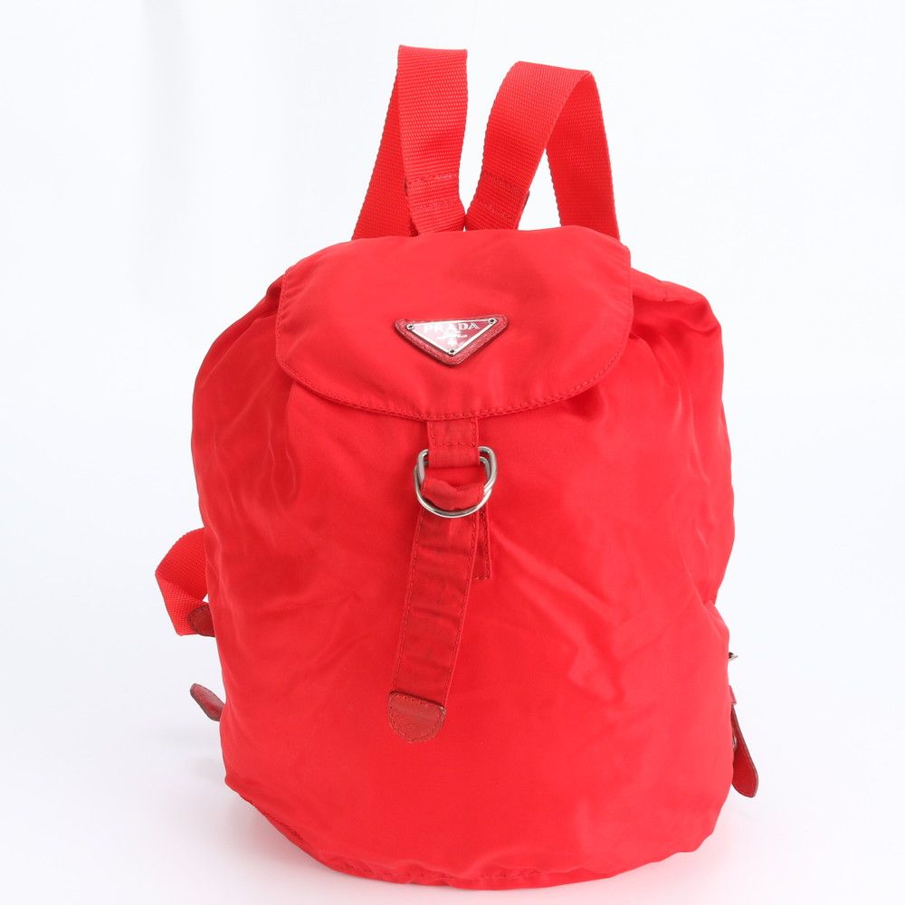 Prada Tessuto Nylon Triangle Logo Red Leather Backpack Sac