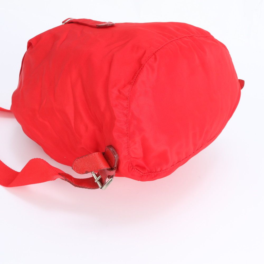 Prada Tessuto Nylon Triangle Logo Red Leather Backpack Sac — view 4