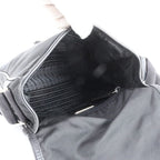 Prada Tessuto Nylon Triangle Logo Leather Shoulder Bag Crossbody Messenger Black — view 7