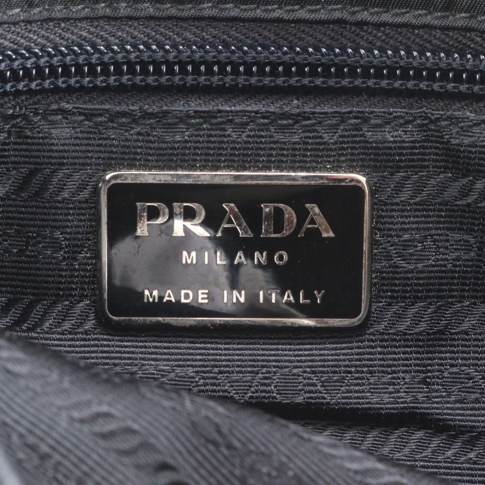 Prada Tessuto Nylon Triangle Logo Leather Shoulder Bag Crossbody Messenger Black — view 8