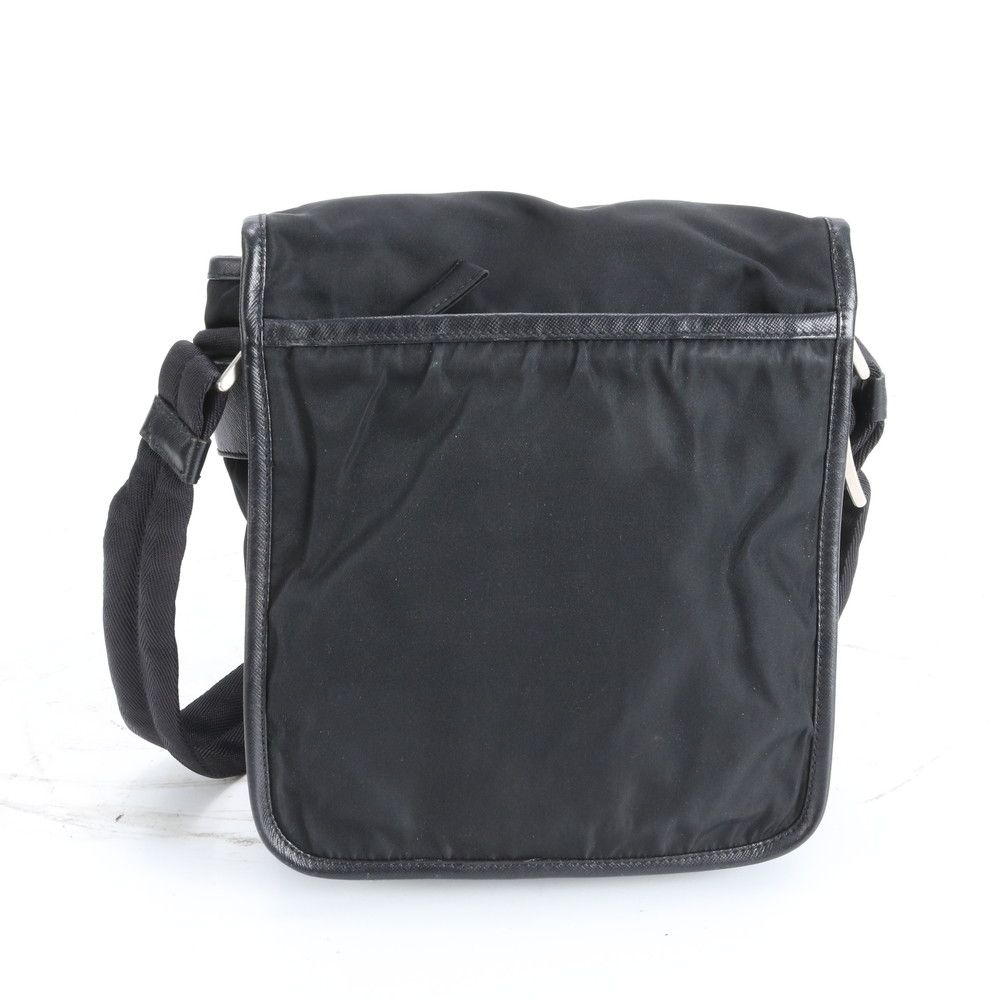 Prada Tessuto Nylon Triangle Logo Leather Shoulder Bag Crossbody Messenger Black — view 3